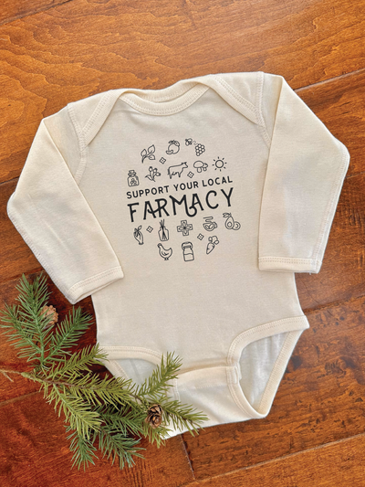 Support Your Local Farmacy Long Sleeve Onesie
