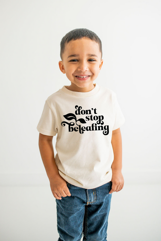 T-shirt Don't Stop Be-leafing - Motif Arbre écologique, Message Positif, Coupe Classique, Manches Courtes