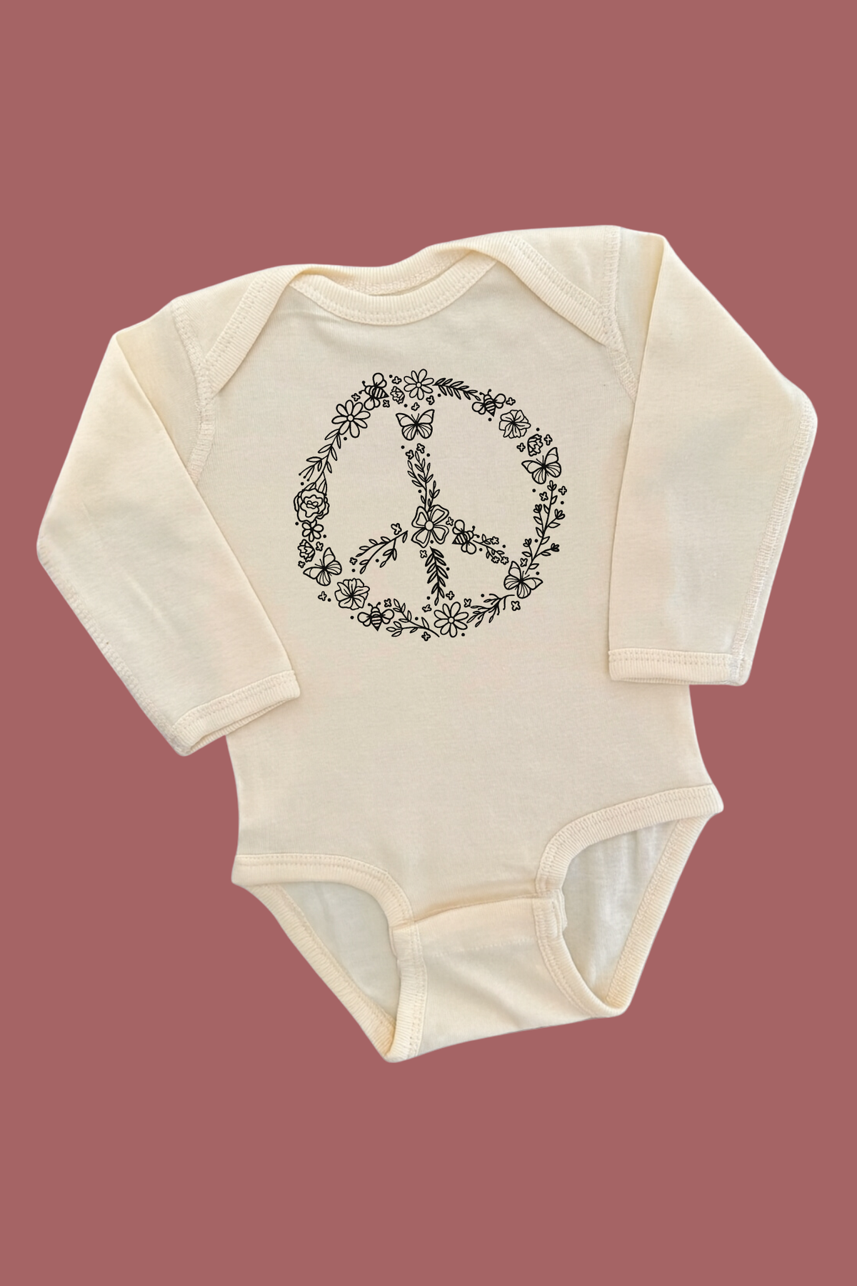 Pollinator Peace Sign Long Sleeve Onesie
