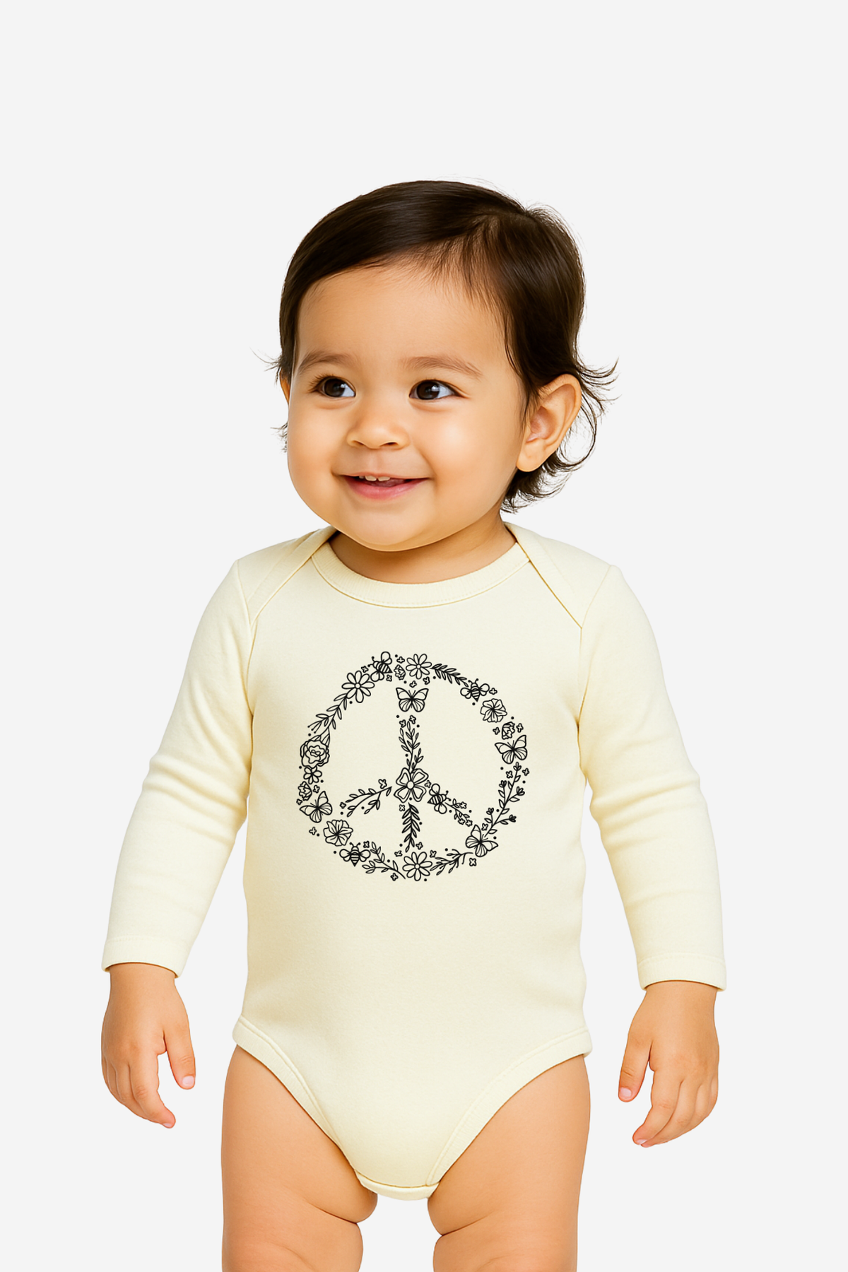 Pollinator Peace Sign Long Sleeve Onesie